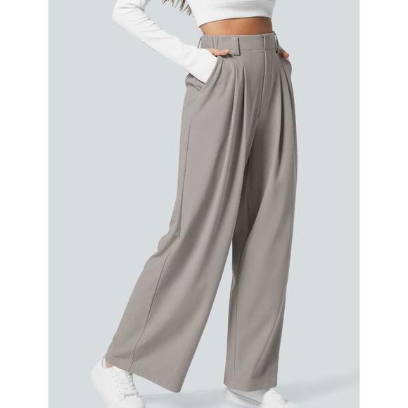 Halara Pants - Halara Flex Gray High Waisted Side Pocket Wide Leg Waffle Work Pants S